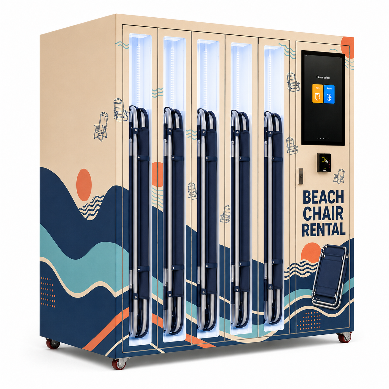 WEIMI 5-Locker Beach Chair Rental Vending Machine with Touch Screen and Card Reader