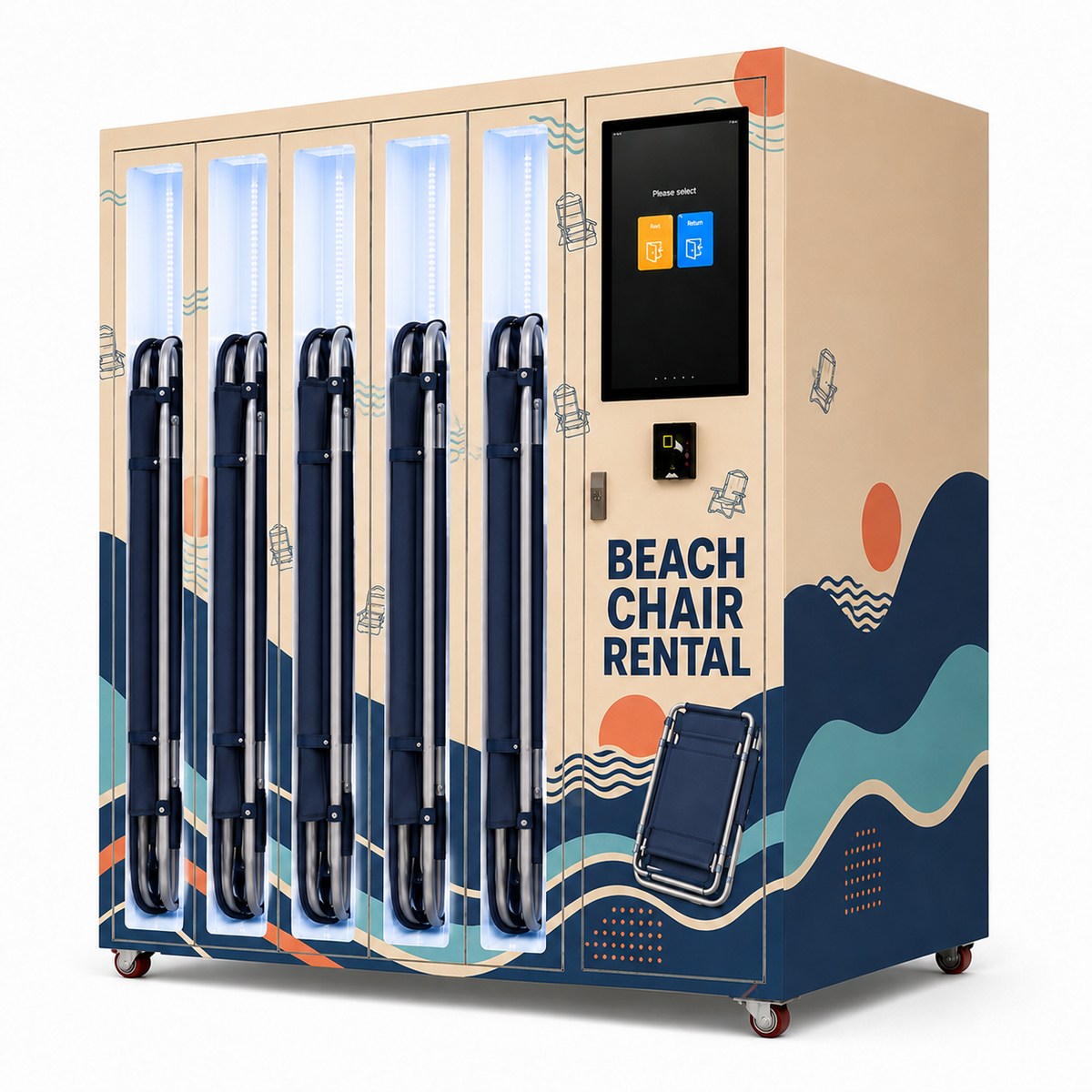 WEIMI 5-Locker Beach Chair Rental Vending Machine with Touch Screen and Card Reader