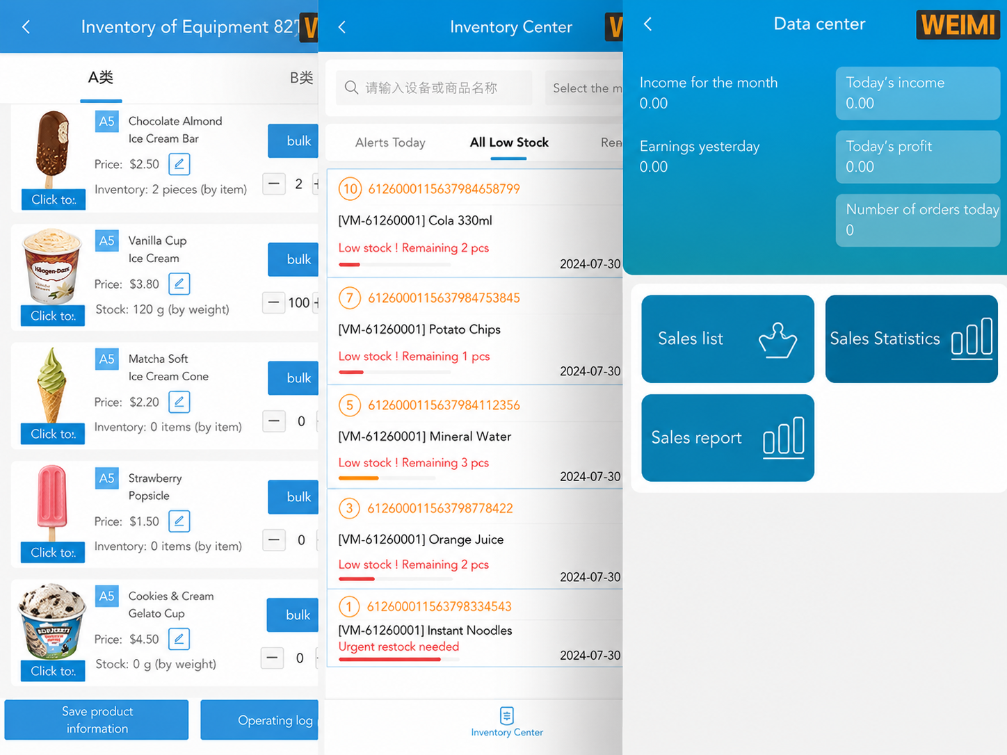 Manage Sales, Inventory and Machine Status