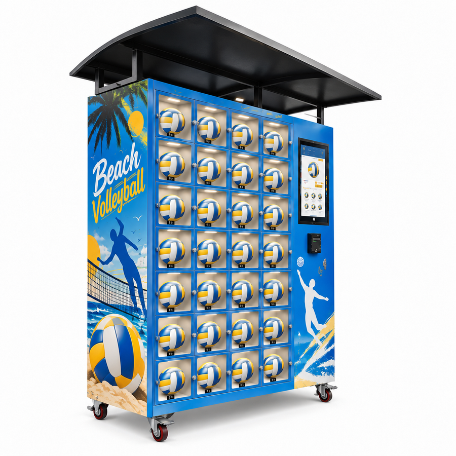 WEIMI Beach Volleyball Rental Machine with 28 Lockers and Canopy